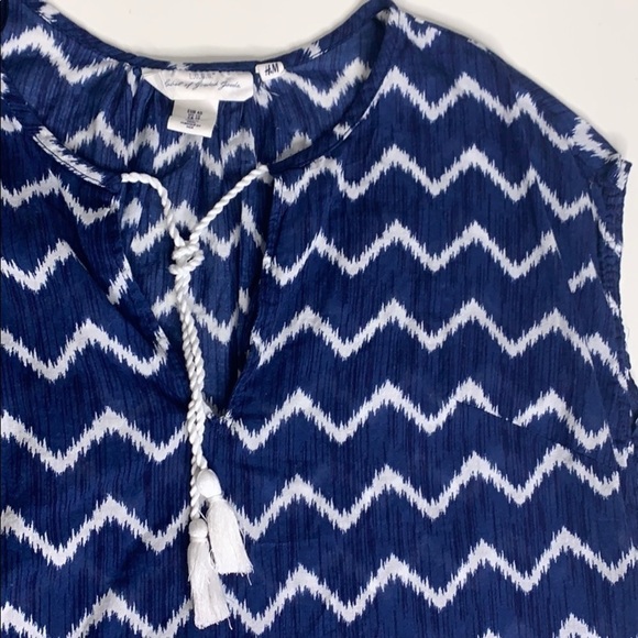 H&M L.O.G.G. Relaxed fit chevron tassel tunic top 10 blue women’s resort - Picture 4 of 8